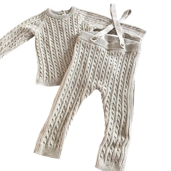 George Boys Ecru Neutral Cable Knit Sweater Matching Set Outfit Size 9-12 months - Picture 1 of 7